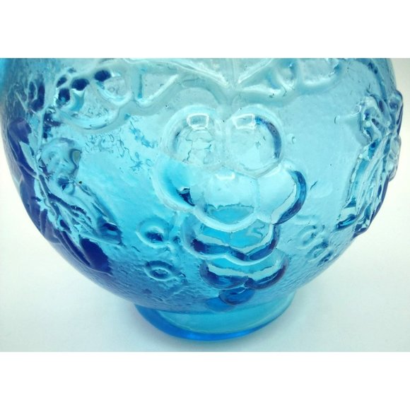 Vintage Glass Pitcher Kanawha Blue Grape Leaf Design, Charming Piece 4 Inch - Picture 8 of 12